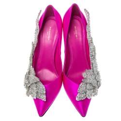Pre Owned Balenciaga Pink Satin Crystal Embellished Pumps Size 39