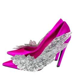 Pre Owned Balenciaga Pink Satin Crystal Embellished Pumps Size 39