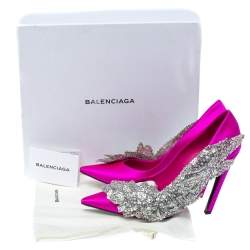 Pre Owned Balenciaga Pink Satin Crystal Embellished Pumps Size 39