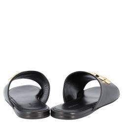Pre Owned Balenciaga Black Leather Oval BB logo-embellished Slides Size EU 39.5