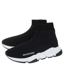 Pre Owned Balenciaga Black Knit Fabric Speed Sneaker Size EU 37