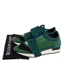 Pre Owned Balenciaga Black/Green Mesh And Leather Race Runner Low Top Sneakers Size 39