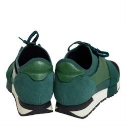 Pre Owned Balenciaga Black/Green Mesh And Leather Race Runner Low Top Sneakers Size 39