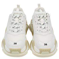 مملوكة مسبقًا Balenciaga White Faux Leather Triple S Sneakers Size EU 39