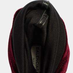 Pre Owned Balenciaga Burgundy Velvet And Patent Leather Knife Mid Calf Boots Size 39