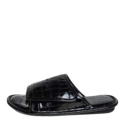 Pre Owned Balenciaga Black Croc Embosses Slide Sandlas Size 39