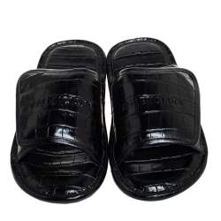 Pre Owned Balenciaga Black Croc Embosses Slide Sandlas Size 39