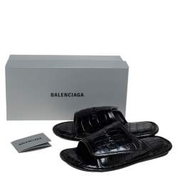 Pre Owned Balenciaga Black Croc Embosses Slide Sandlas Size 39