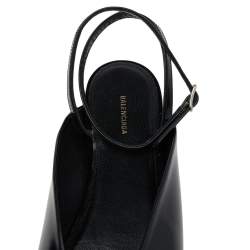 Pre Owned Balenciaga Black Leather Flat Ankle Strap Mules Size 38