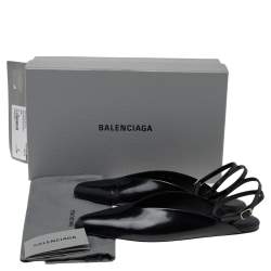 Pre Owned Balenciaga Black Leather Flat Ankle Strap Mules Size 38