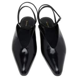 Pre Owned Balenciaga Black Leather Flat Ankle Strap Mules Size 38