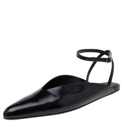 Pre Owned Balenciaga Black Leather Flat Ankle Strap Mules Size 38