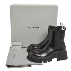 Pre Owned حذاء بوت كاحل بالنسياغا تراكتور جلد أسود مقاس 39