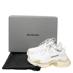 مملوكة مسبقًا حذاء رياضي بالنسياغا عنق منخفض تريبل أس جلد وشبك أبيض مقاس 37