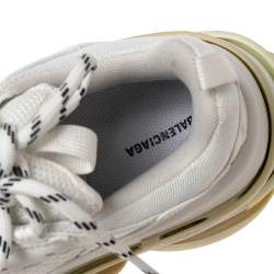 مملوكة مسبقًا حذاء رياضي بالنسياغا عنق منخفض تريبل أس جلد وشبك أبيض مقاس 37