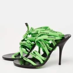 Balenciaga Neon Green Woven Fabric Lace-Up Sandals Size 36