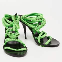 Balenciaga Neon Green Woven Fabric Lace-Up Sandals Size 36