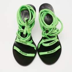 Balenciaga Neon Green Woven Fabric Lace-Up Sandals Size 36