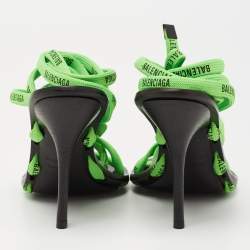Balenciaga Neon Green Woven Fabric Lace-Up Sandals Size 36