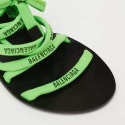 Balenciaga Neon Green Woven Fabric Lace-Up Sandals Size 36