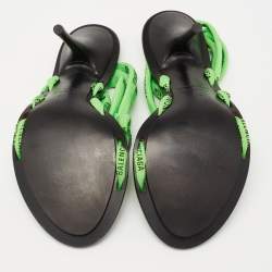 Balenciaga Neon Green Woven Fabric Lace-Up Sandals Size 36