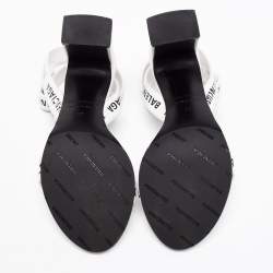 Pre Owned صندل بالنسياغا جلد أبيض بالشعار وحزام كاحل مستدير مقاس 35