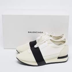 Pre Owned Balenciaga White Leather And Mesh Race Runner Sneakers Size 40