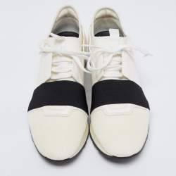 Pre Owned Balenciaga White Leather And Mesh Race Runner Sneakers Size 40