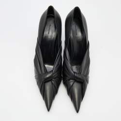 Pre Owned Balenciaga Black Leather Drapy Pointed Toe Pumps Size 38.5