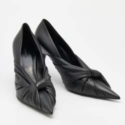 Pre Owned Balenciaga Black Leather Drapy Pointed Toe Pumps Size 38.5