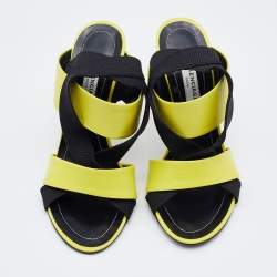 Balenciaga Yellow/Black Leather and Elastic Strappy Sandals Size 36