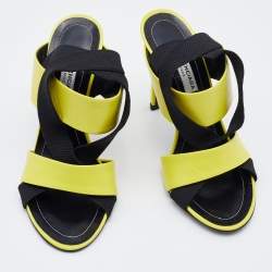 Balenciaga Yellow/Black Leather and Elastic Strappy Sandals Size 36