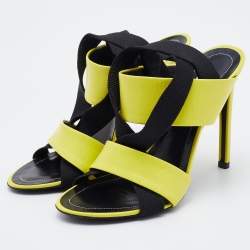 Balenciaga Yellow/Black Leather and Elastic Strappy Sandals Size 36