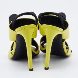 Balenciaga Yellow/Black Leather and Elastic Strappy Sandals Size 36