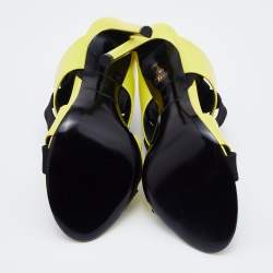 Balenciaga Yellow/Black Leather and Elastic Strappy Sandals Size 36