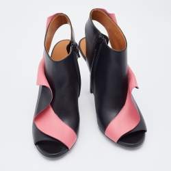 Pre Owned Balenciaga Black/Pink Leather Ruffle Trim Booties Size 38