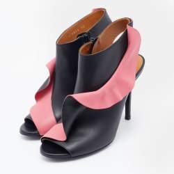 Pre Owned Balenciaga Black/Pink Leather Ruffle Trim Booties Size 38