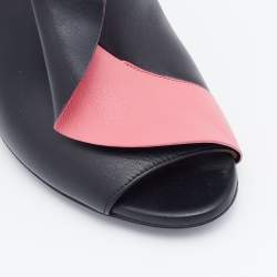 Pre Owned Balenciaga Black/Pink Leather Ruffle Trim Booties Size 38