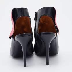 Pre Owned Balenciaga Black/Pink Leather Ruffle Trim Booties Size 38