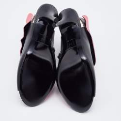 Pre Owned Balenciaga Black/Pink Leather Ruffle Trim Booties Size 38