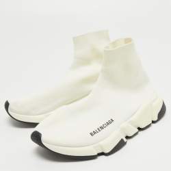 Pre Owned Balenciaga Cream Knit Fabric Speed Trainer Sneakers Size 38