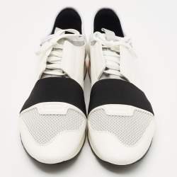 Pre Owned Balenciaga White/Grey Leather and Mesh Race Runner Sneakers Size 44