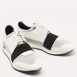 Pre Owned Balenciaga White/Grey Leather and Mesh Race Runner Sneakers Size 44