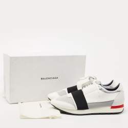 Pre Owned Balenciaga White/Grey Leather and Mesh Race Runner Sneakers Size 44