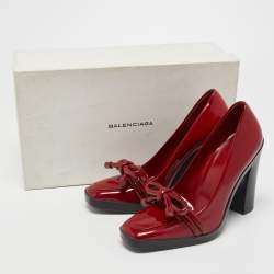 Pre Owned Balenciaga Red Patent Leather Loafer Pumps Size 37