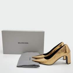 Pre Owned Balenciaga Metallic Gold Leather Blade Pointed Toe Pumps Size 36