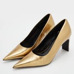 Pre Owned Balenciaga Metallic Gold Leather Blade Pointed Toe Pumps Size 36