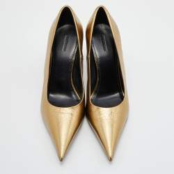 Pre Owned Balenciaga Metallic Gold Leather Blade Pointed Toe Pumps Size 36