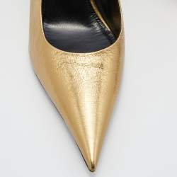 Pre Owned Balenciaga Metallic Gold Leather Blade Pointed Toe Pumps Size 36