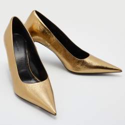 Pre Owned Balenciaga Metallic Gold Leather Blade Pointed Toe Pumps Size 36